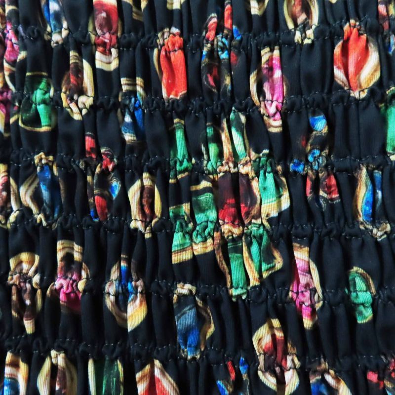 CHANEL P70157 Coco Mark Total Off Shoulder Sheer Ring Blouse Black Multi 34