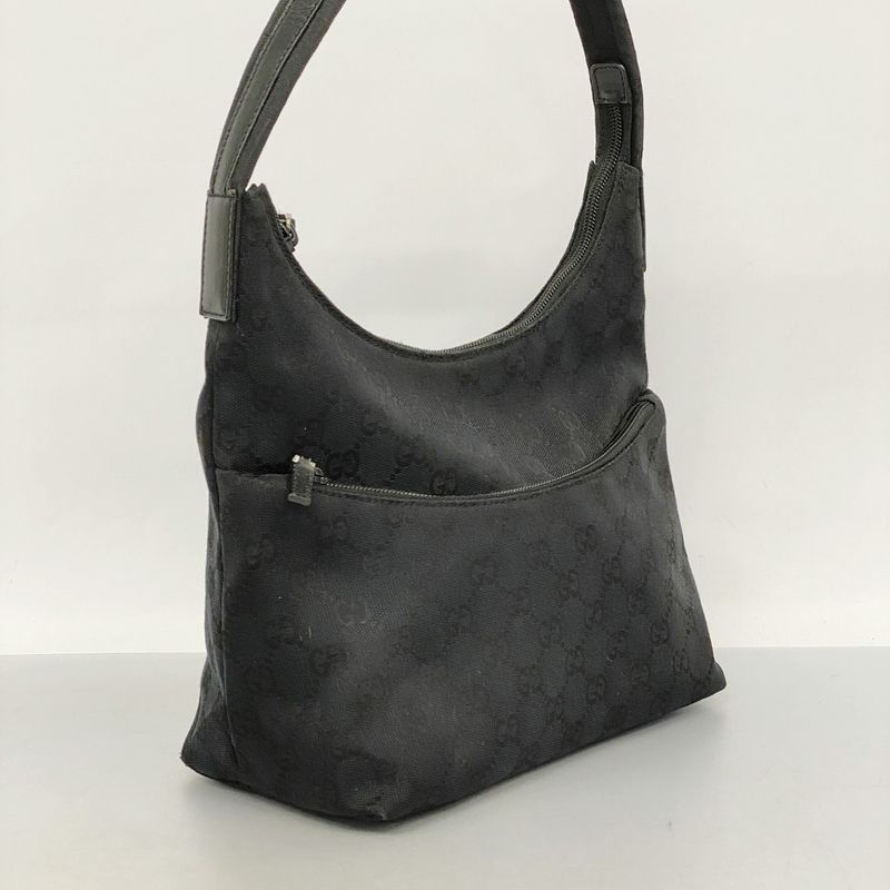 Gucci Shoulder Bag GG Canvas 001 3386 Canvas Black Silver Hardware Women
