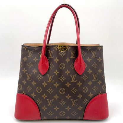 Louis Vuitton Flandrin Monogram Threes Leather X PVC Brown X Red Tote Bag Gold
