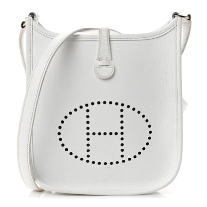 HERMES Evelyn TPM Mini Clemence Epsom Leather White Shoulder Bag Tote