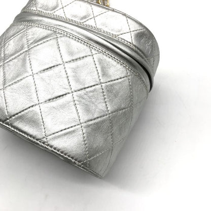 Chanel CC Logo Quilted Chain Shoulder Bag with Fringe Vanity Silver Leather