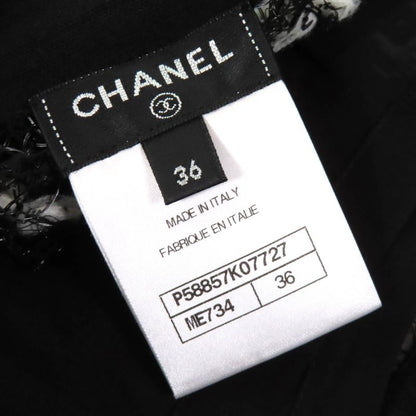 CHANEL P58857 Coco Mark Logo Ribbon Mesh Flared Skirt Black White 36 Made In