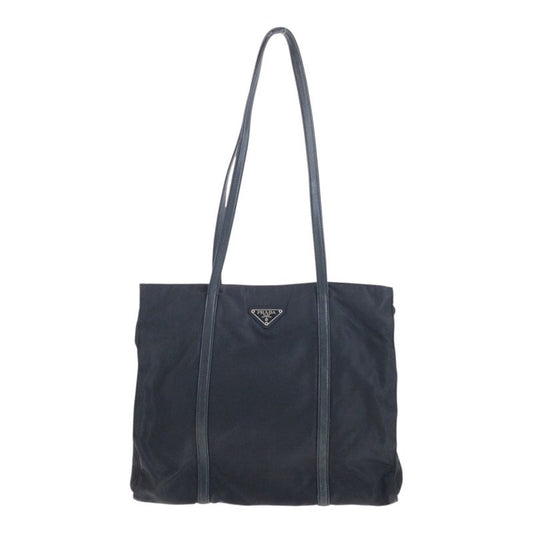 Prada Tessuto Triangle Logo Black Silver Hardware Nylon Tote Bag Shoulder Bag