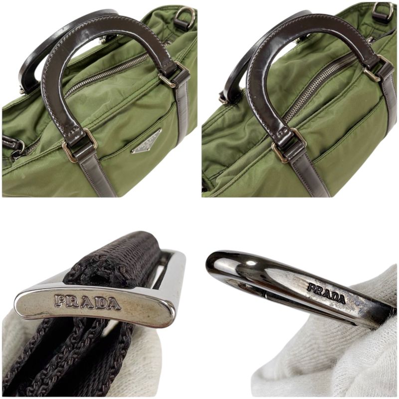 Prada 2WAY Mini Tote Shoulder Bag Triangle Logo Tessuto Nylon Khaki Green