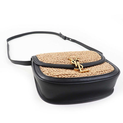 Saint Laurent Paris 634818 Kaia Raffia Leather Shoulder Bag Natural Black Gold