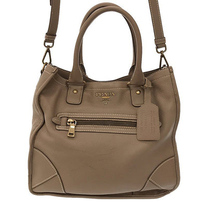 Prada - Leather 2-way Shoulder Tote Bag - Beige - Women