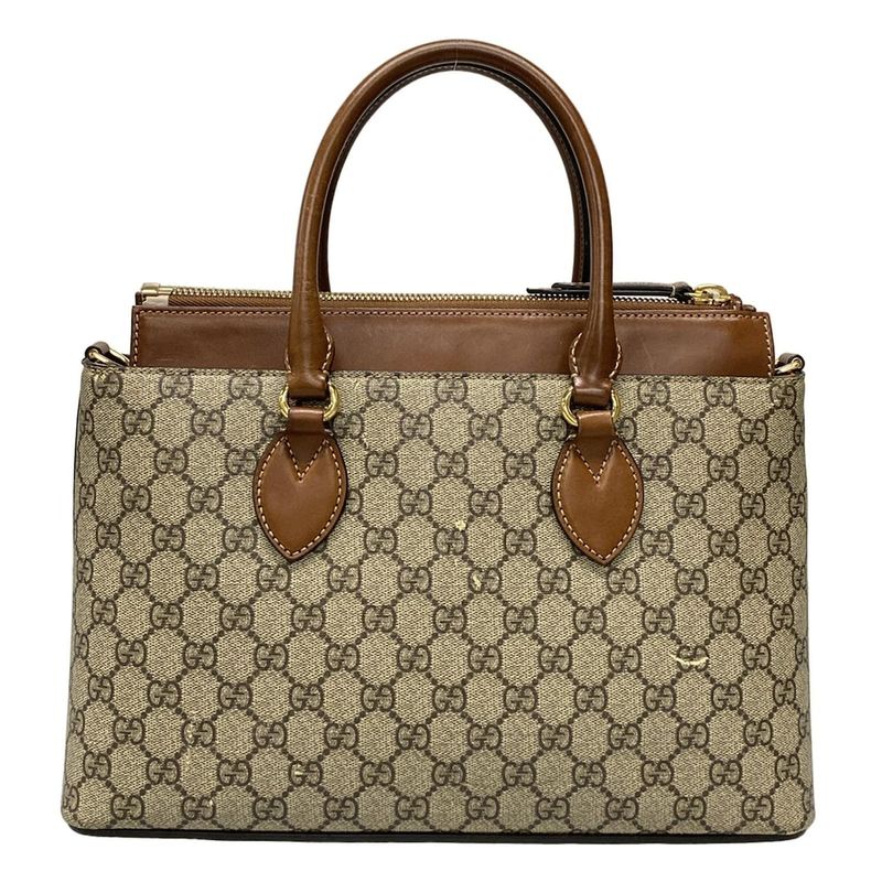 Gucci Handbag - 409534 Dark Brown And Beige Leather