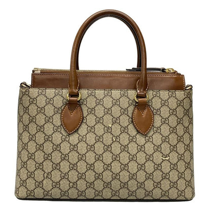 Gucci Handbag - 409534 Dark Brown And Beige Leather