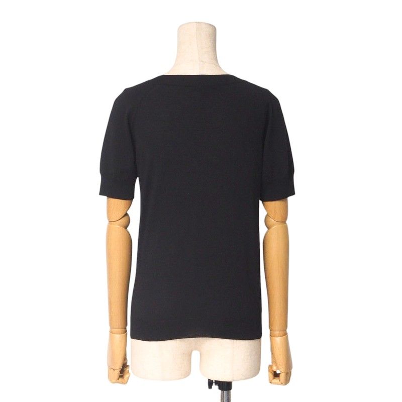 Louis Vuitton Knit Size XS Short Sleeves Sweater Top Ribbon Wool Black Pink