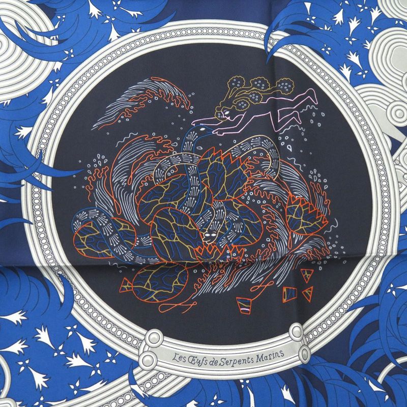 Hermès Carré 90 Legende Brodee Embroidered Legend Silk Blue Scarf 0227 Hermes