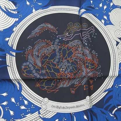 Hermès Carré 90 Legende Brodee Embroidered Legend Silk Blue Scarf 0227 Hermes