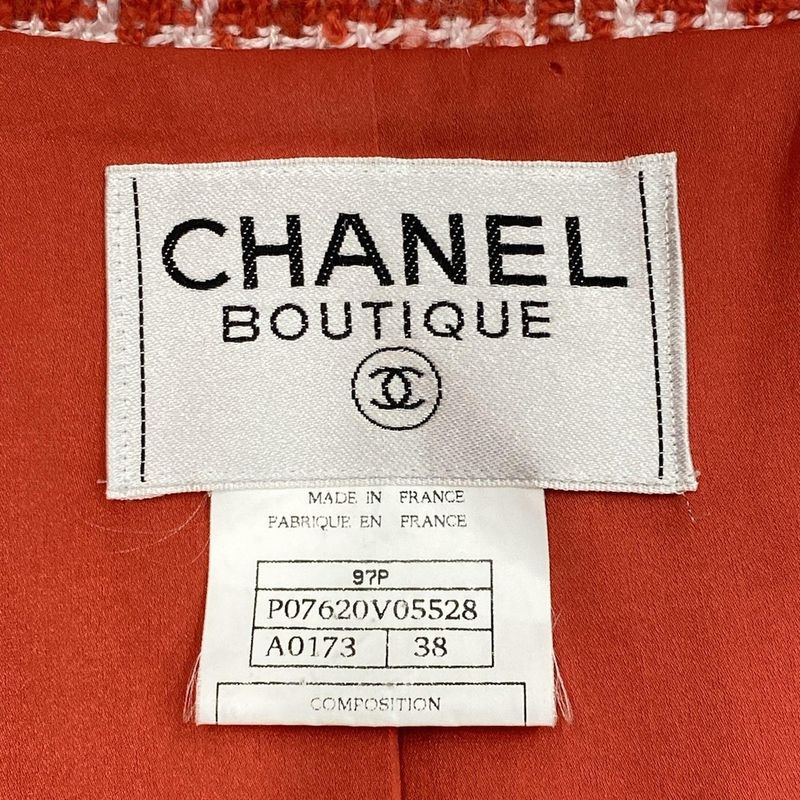 Chanel Coat Size 38 M Women's P07620 Red And White Tweed / Coco Mark / Long