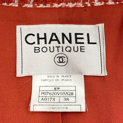 Chanel Coat Size 38 M Women's P07620 Red And White Tweed / Coco Mark / Long