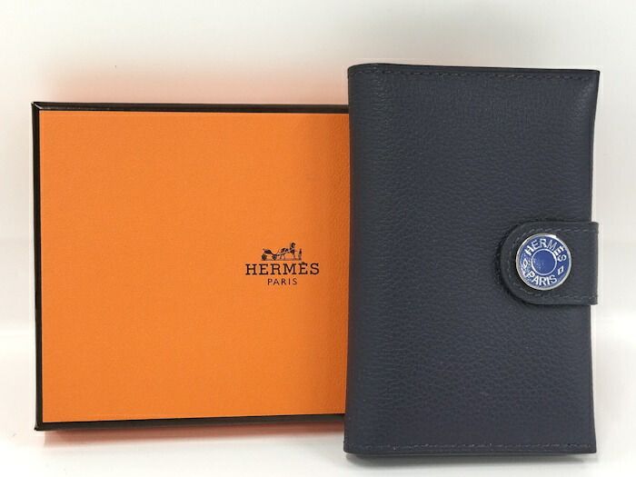 Hermes Serie Card Case Leather Navy Stamped B
