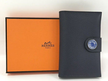Hermes Serie Card Case Leather Navy Stamped B