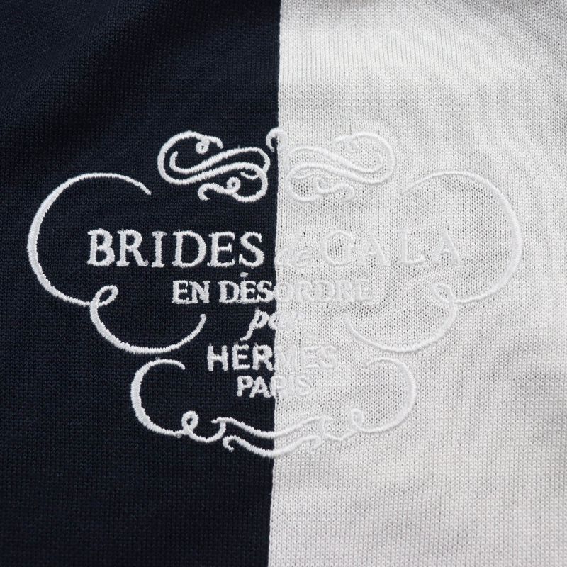 Hermes 24 Year None Order Silk Knit Jacquard Short Sleeve Knit Navy White 38