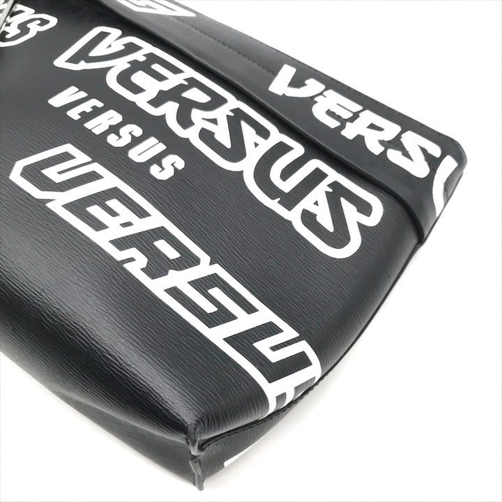 Versace Lion Logo Strap Pouch Clutch Second Black Leather