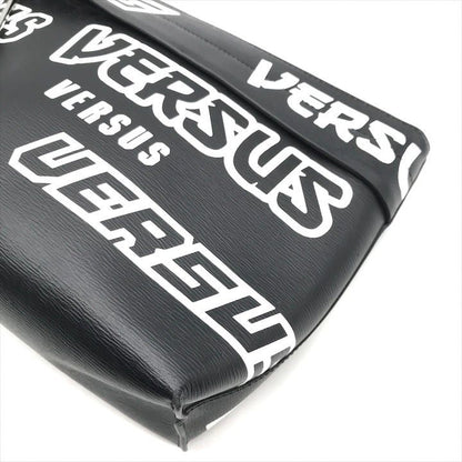 Versace Lion Logo Strap Pouch Clutch Second Black Leather