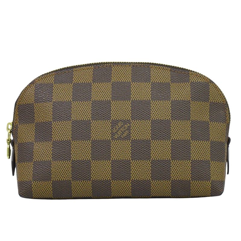 Authentic Louis Vuitton LV Pochette Cosmetic Damier Ebène Pouch Brown N47516