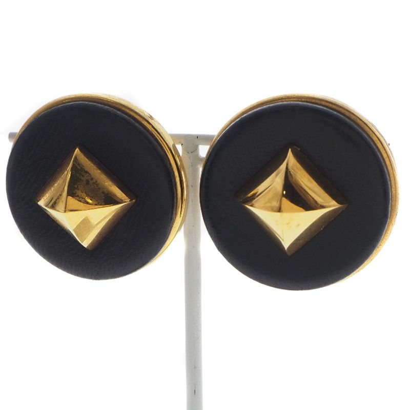 Hermes Medor Gold Plated And Leather Gold Ladies 35g Earrings