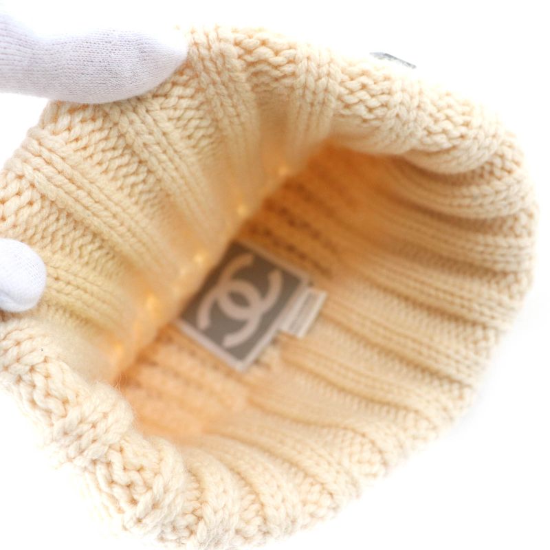 CHANEL Sports 100% Cashmere Coco Mark Plate Knit Hat Knit Cap