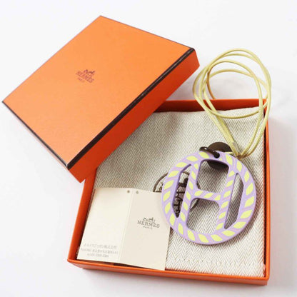 Hermes H Ekip Pendant Necklace Buffalo Horn Lavender Yellow With Box And