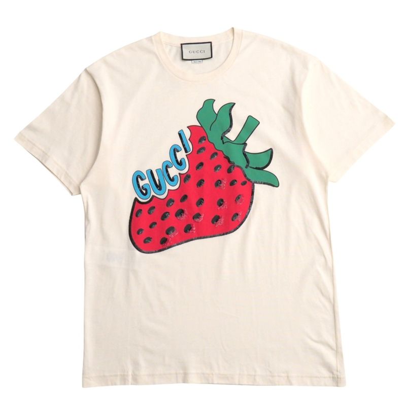 Gucci Short Sleeve T-shirt Size XS Sequin Embellishment Strawberry Cotton Crew