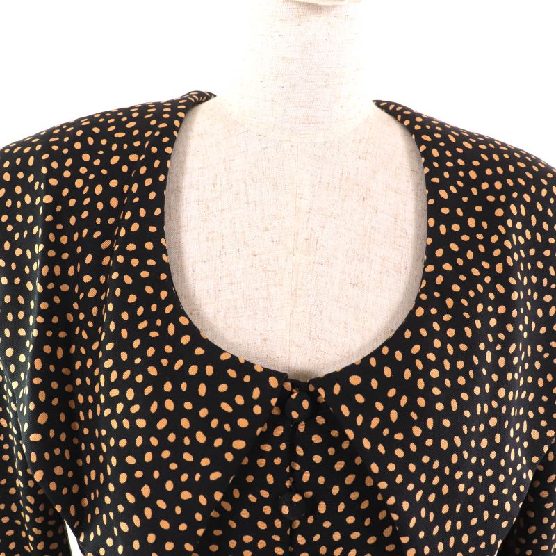 Christian DIOR Vintage Silk Blend All Over Big Collar Shirt Dress Black Beige