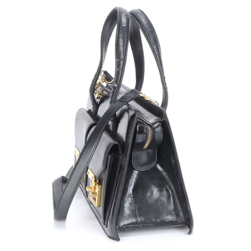 Fendi Leather 2WAY Shoulder Bag Crossbody Hand Tote Black Gold Hardware Women's