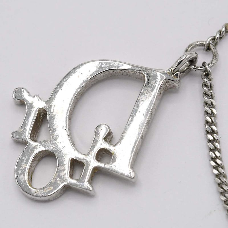 Christian DIOR Necklace Logo Ball Rhinestone Silver Color Accessories Ladies