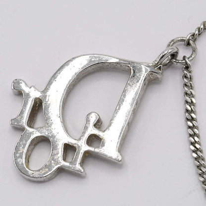 Christian DIOR Necklace Logo Ball Rhinestone Silver Color Accessories Ladies