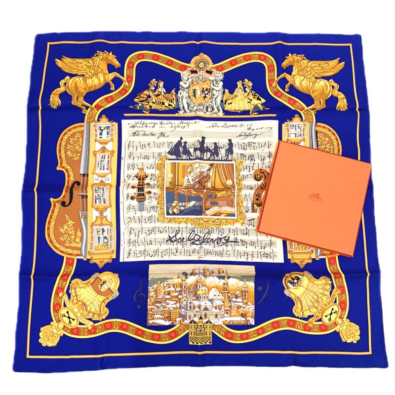 Grade Hermes Carre 90 In Salzburg Scarf 100% Silk Royal Blue