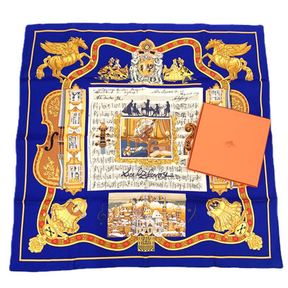 Grade Hermes Carre 90 In Salzburg Scarf 100% Silk Royal Blue