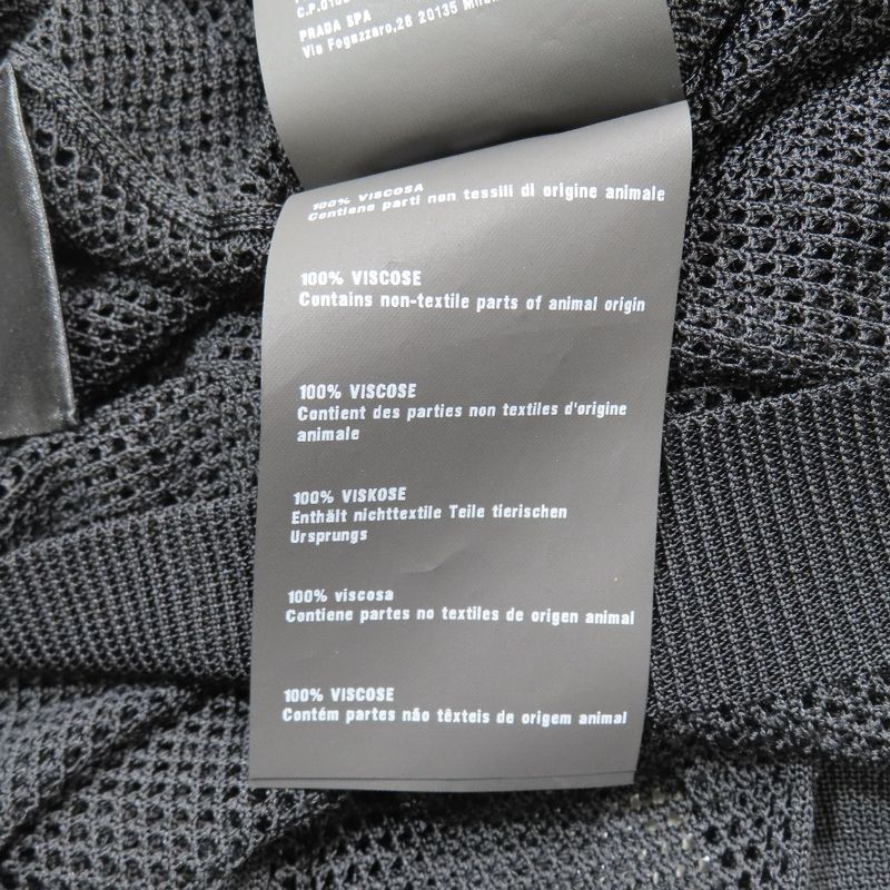 Prada Mesh Cardigan Knit Long Sleeves Crew Neck Woven Cut 38 Black Women Used