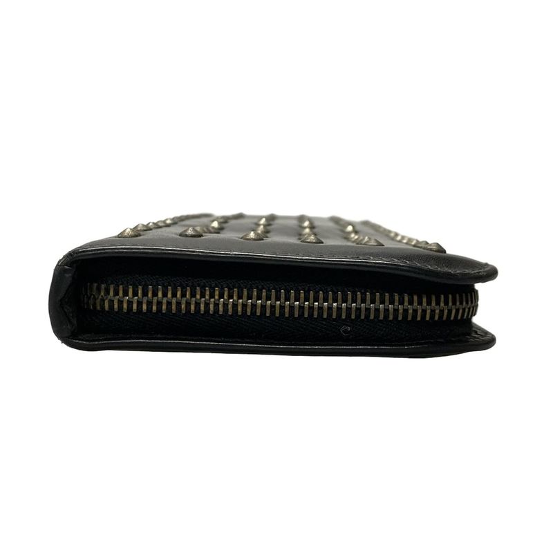 Saint Laurent Paris Long Wallet - 362760 Black Studded / Round Zipper Leather