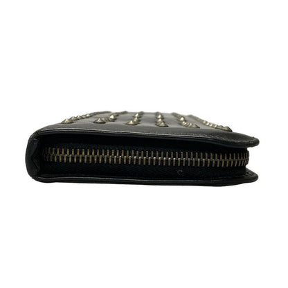 Saint Laurent Paris Long Wallet - 362760 Black Studded / Round Zipper Leather