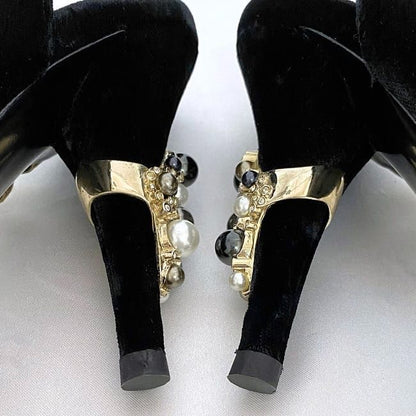 Chanel Mule Sandals Gold Black Matelasse