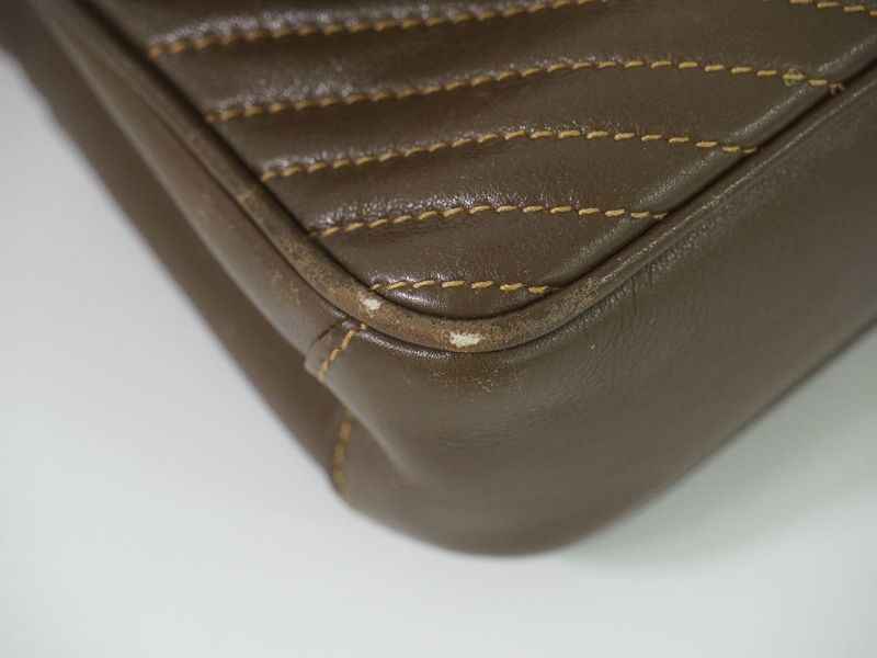 Authentic Celine Quilted Chain Shoulder Bag Pochette Leather Brown Bag Pre-owned