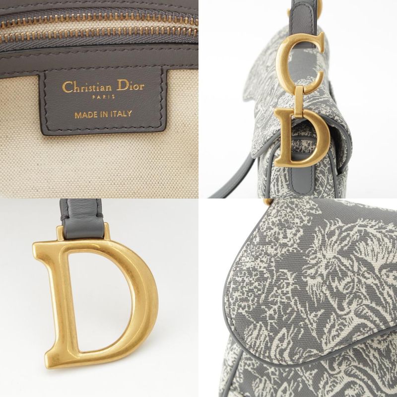 Dior Cotton Toile De Jouy Embroidered Saddle Shoulder Bag Gray