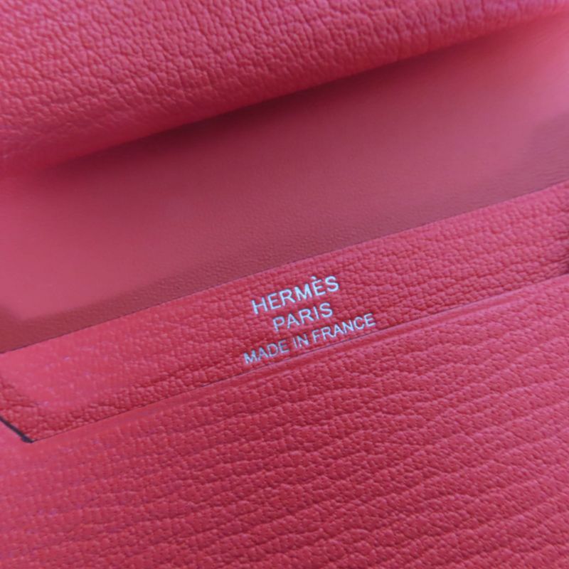 Hermes Bearn Mini Chevre Rose Texas Silver Hardware Mini Wallet Fold Wallet