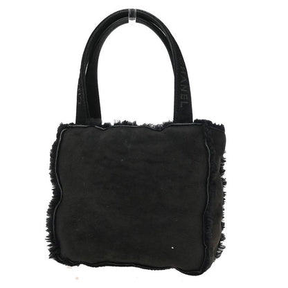Chanel Handbag Logo Fur Bag Black Leather 34ka824