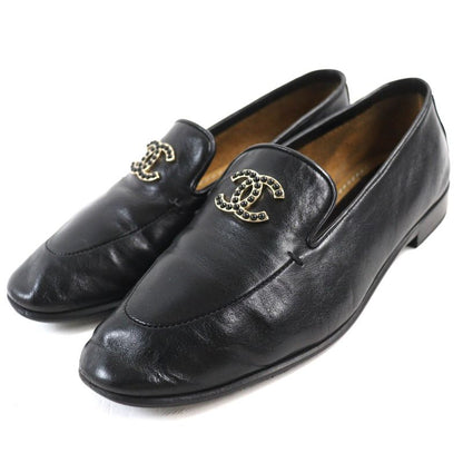 CHANEL 2023 23A G45008 Coco Mark Shiny Calfskin Leather Loafers Black 36