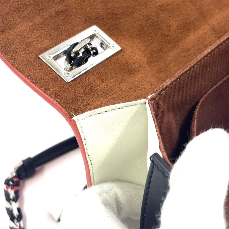 Fendi Baguette Chain Shoulder Leather Orange Brown And Black Shoulder Bag Silver