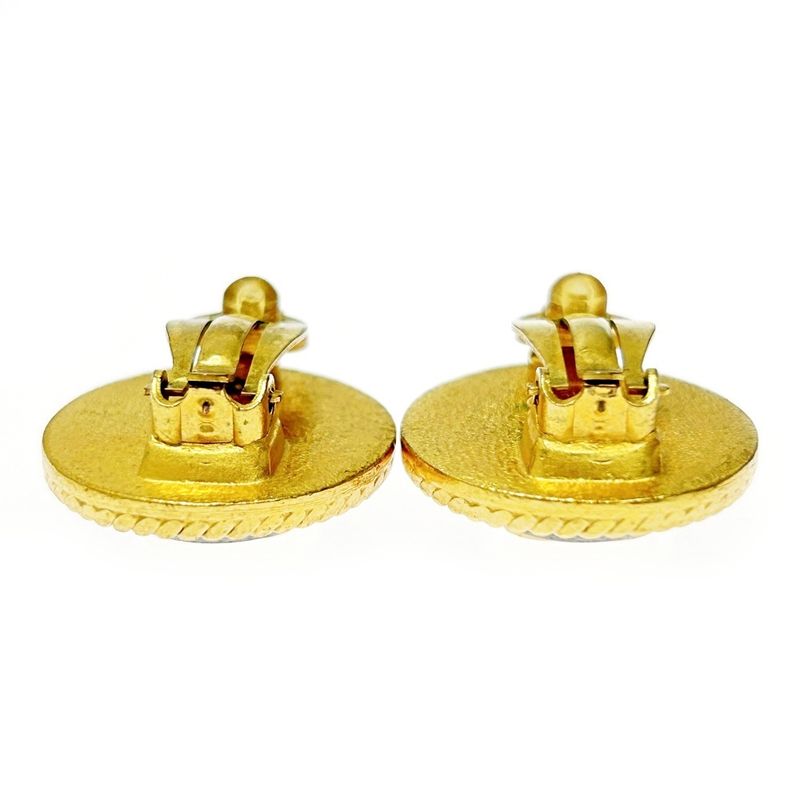 Chanel GP Shell 97p Coco Mark Round Earrings Gold Black 362540 Earrings