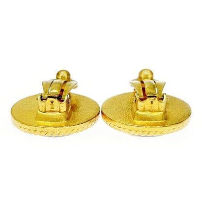 Chanel GP Shell 97p Coco Mark Round Earrings Gold Black 362540 Earrings