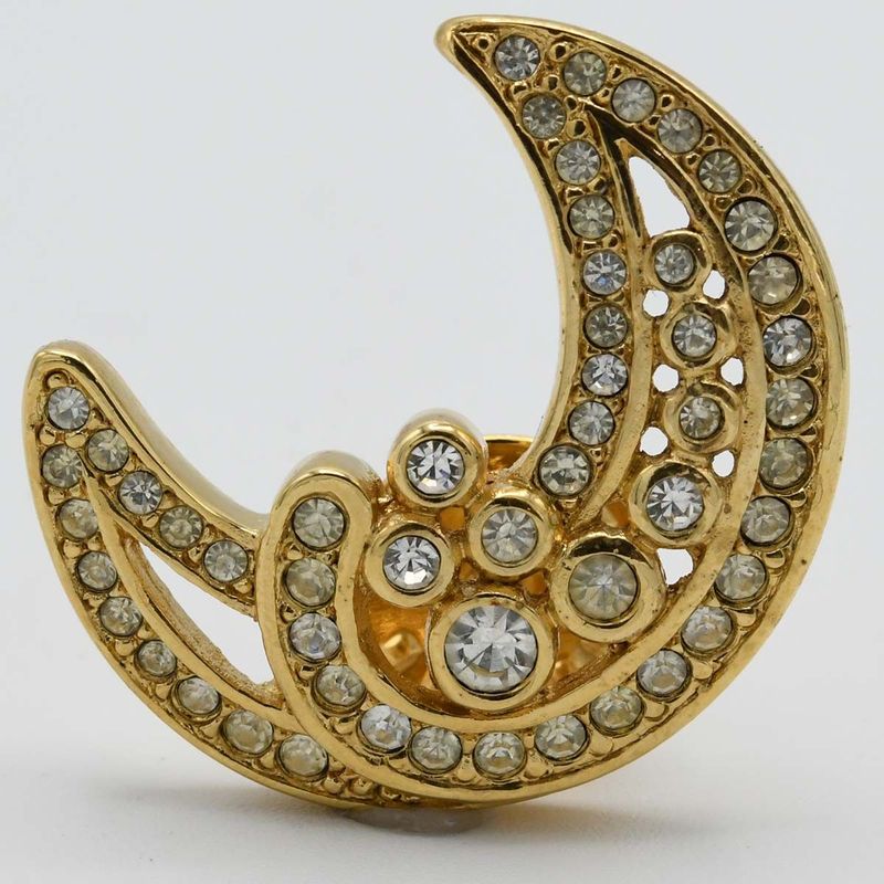 Christian DIOR Brooch Moon Rhinestones Approx 9.8g Accessories With Box H10469-2