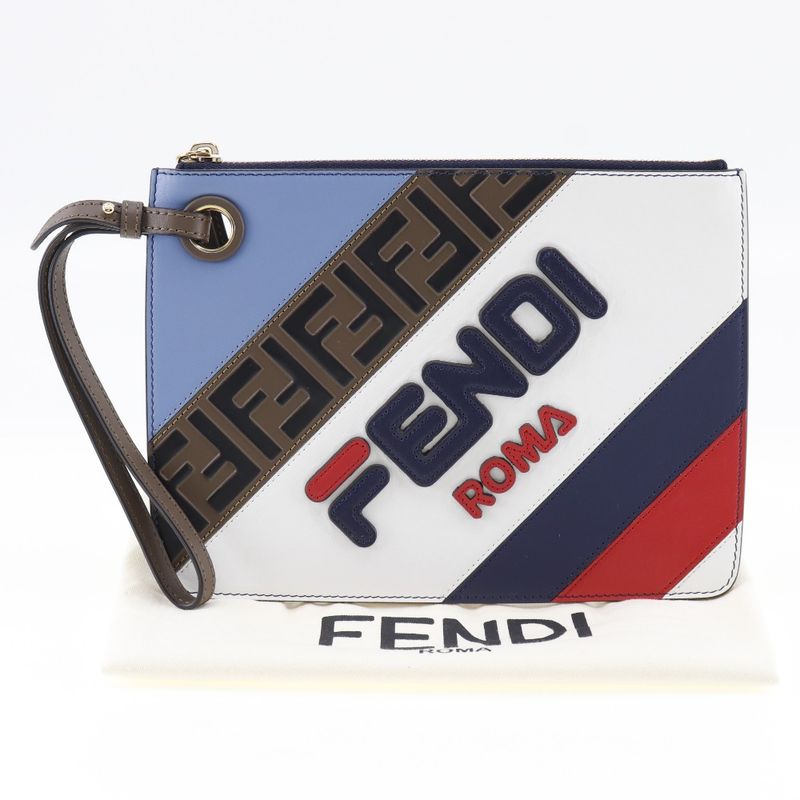 Fendi Mania FILA Collaboration 8bs020 Leather Unisex Clutch Bag