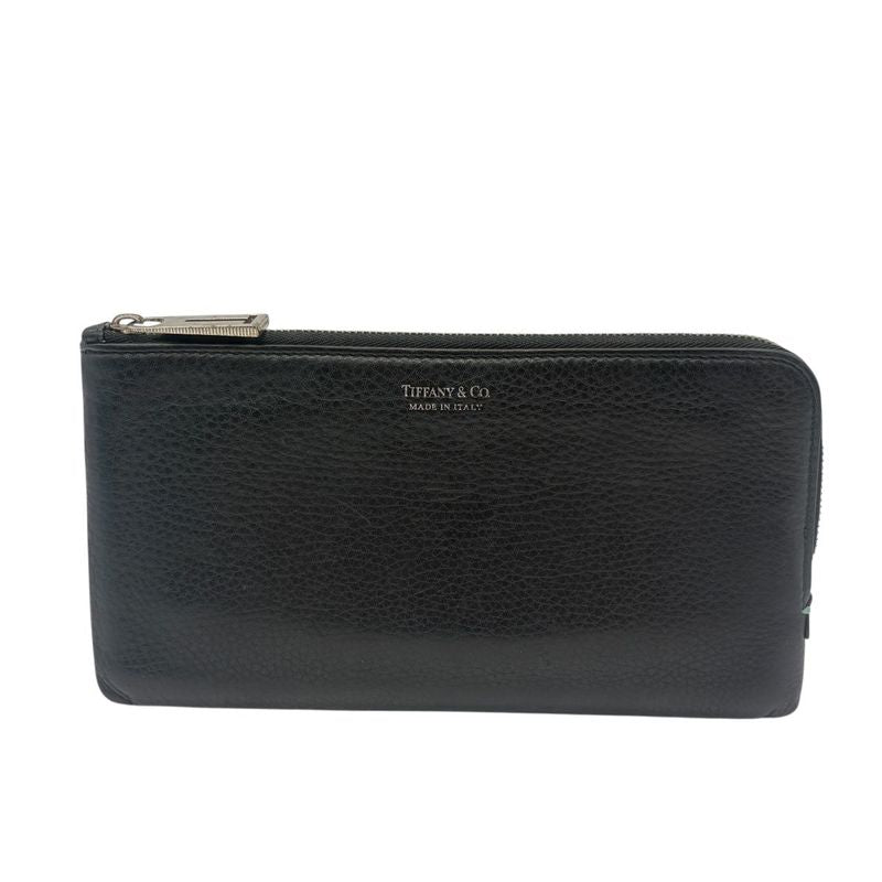 3018 Tiffany & Co Tiffany & Co Zip Wallet L-Shape Black Light Blue Silver