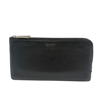 3018 Tiffany & Co Tiffany & Co Zip Wallet L-Shape Black Light Blue Silver