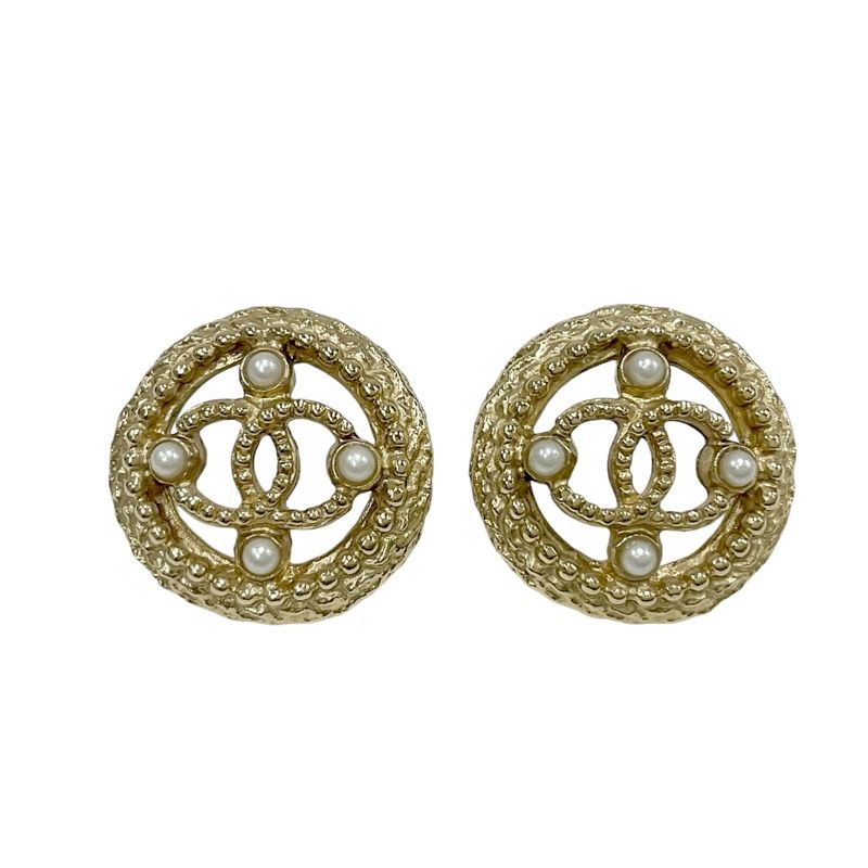 Chanel Earrings Coco Mark Pearl Round Gold